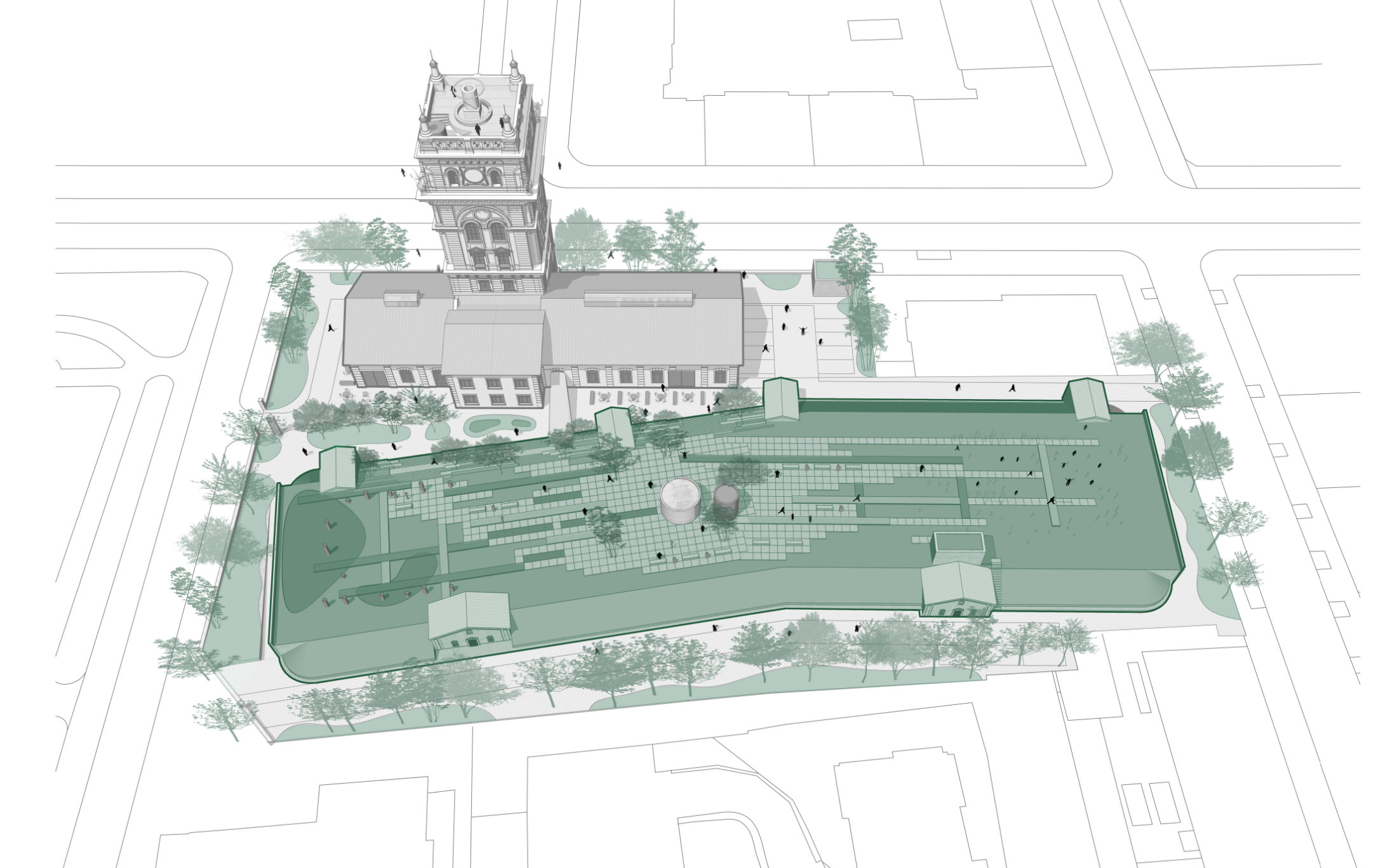 Ve spolupráci s architektonickou kanceláří CMC ARCHITEKTS a.s. pracujeme na projektové dokumentaci pro provádění stavby „Vodojem Korunní“. Předmětem řešení je rekonstrukce oploceného areálu stávajícího vodojemu, který se nachází v historické městské zástavbě při komunikaci Korunní.

Projekt řeší doplnění stávajícího areálu o provozy se vzdělávacími účely s vytvořením vodárenského osvětového centra „Hydropolis Praha“. Ve stávajících objektech provozní budovy a bývalé vodárenské věže vzniknou nové prostory pro expozice, přednáškové sály, konferenční prostory se zázemím, kanceláře pro zajištění provozu objektů a sociální zařízení. Součástí je i návrh nového spojovacího tubusu pro přístup z provozní budovy do expozičního vodojemu a dostavba nového informačního centra a přilehlého technologického zázemí s revizní chodbou mezi expozičním vodojemem a provozovaným VDJ Korunní.
